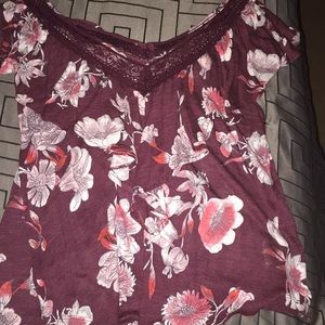 Maroon shirt with flowers